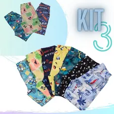 KIT 3 Bermudas Tactel com Bolso  sortidas de Tam 1 ao 14 anos