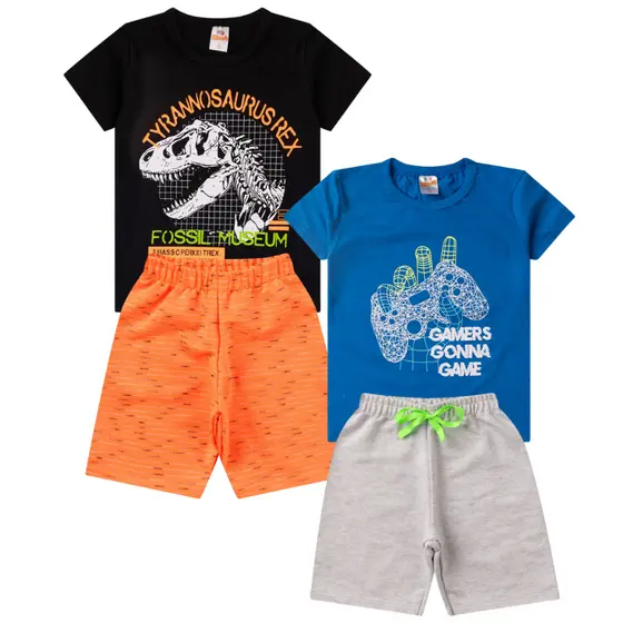 Kit 4 Peças com Estampas e Cores Variadas  Tam 1 ao 14 anos.