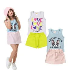 Kit 2 conjunto de roupas Infantil Feminino Regata Tam 1 ao 14 anos.