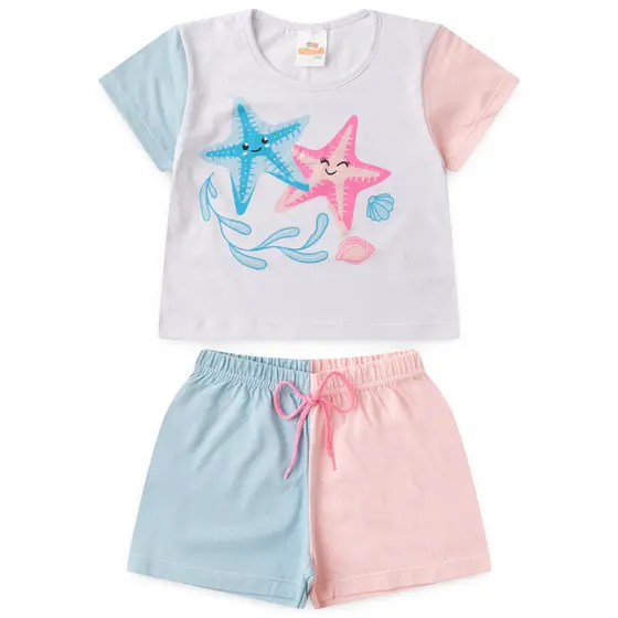 Conjunto Infantil Feminino camiseta Silk Estrela do Mar Tam 2 ao 14 anos