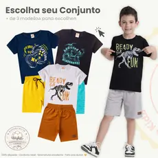 Conjunto Infantil Masculino Verão Camiseta + Bermuda Roupa Criança Estampado Barato Tamanho 1 ao 14 anos.