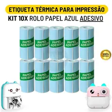 Kit 10 Bobina Etiqueta Térmica Adesiva 57mm Rolo Azul Para Mini Impressora Portátil | Envio Imediato