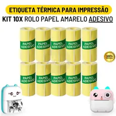Kit 10 Bobina Etiqueta Térmica Adesiva 57mm Rolo Amarelo Para Mini Impressora Portátil | Envio Imediato