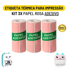 Kit 3 Bobina Rolo De Papel Térmico Adesivo 57*30mm Rosa Para Mini Impressora Portátil De Gatinho / Envio Imediato
