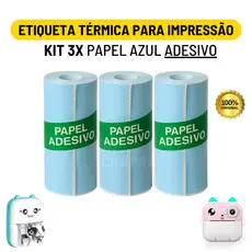 Kit 3 Bobina Rolo De Papel Térmico Adesivo 57*30mm Azul Para Mini Impressora Portátil De Gatinho / Envio Imediato