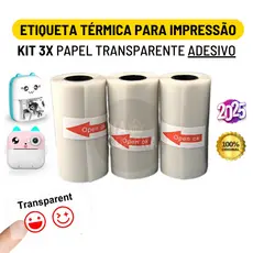 Kit 3 Rolo Etiqueta Adesiva Transparente Térmica 57mm Bobina Para Mini Impressora Portátil