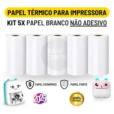Kit 5 Bobina Térmica 57x30mm Não Adesivo Branco Rolo Para Mini Impressora Portátil