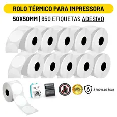 Kit 10 Rolo Etiqueta Adesiva Térmica Redonda 50x50mm Para Mini Impressora Portátil e Outras
