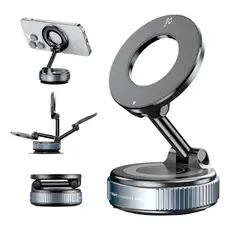 Suporte Magnético Para Celular Ventosa Vacuo 360° Preto Dobrável, Ajustável Universal/Parede/Mesa