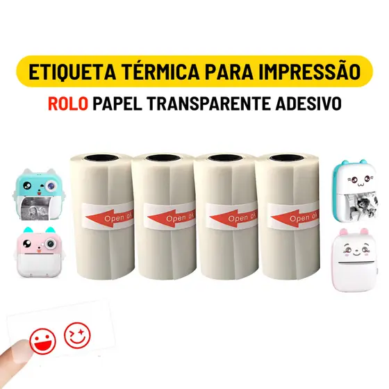 Rolo Etiqueta Térmica Adesiva Transparente 57mm Bobina Para Mini Impressora Portátil