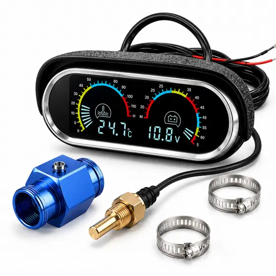 Voltímetro Marcador Temperatura Automotivo Relogio Digital