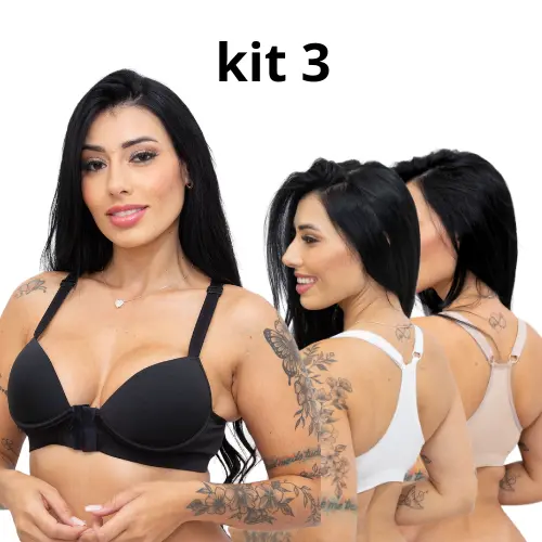 Kit PROMOÇÃO 3 sutiã reforçado nadador com fecho na frente - Lafar