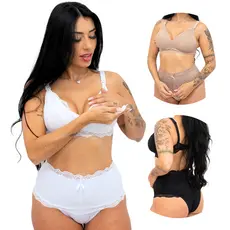 Conjunto de Amamentação Reforçado Sutiã de Amamentar e Calcinha Pós Parto modeladora cós alto