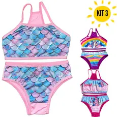 Kit 3 Conjuntos biquini Nadador Sublimados desenhos infantil moda praia verão presente meninas natal