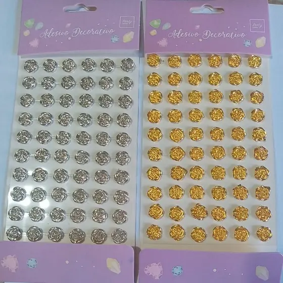 Aplique de Rosas Metalizado Strass Adesivado 1cm - 60 Unidades