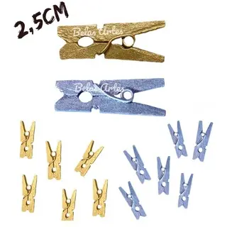 Mini Prendedor de Madeira Prateado / Dourado 2,5cm - 50 Unidades