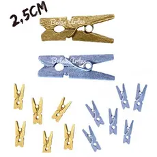 Mini Prendedor de Madeira Prateado / Dourado 2,5cm - 50 Unidades