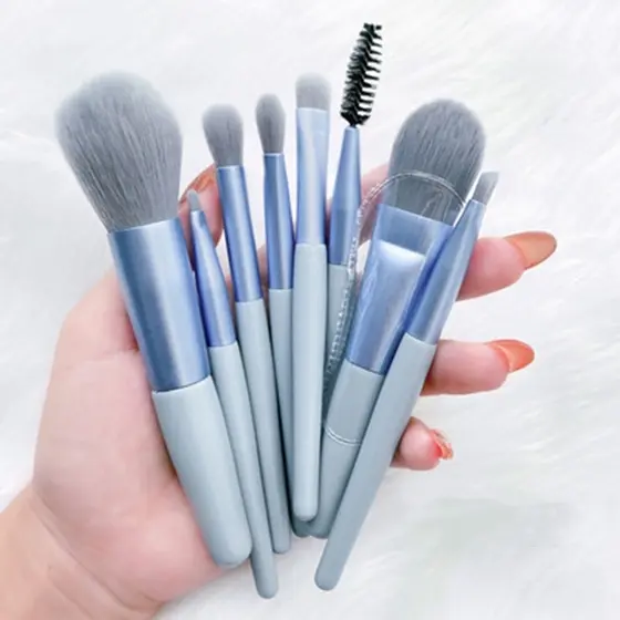 Kit 8 Peças Combo De Pincéis De Maquiagem Com Case Transparente Para Viagem