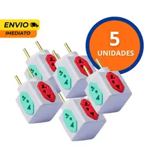 KIT 5 Adaptador Tomada Benjamin Cubo t 4 entradas 10a/20a casa e cozinha coloridos