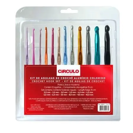 Kit de Agulhas de Crochê Aluminio Colorido 12 peças - Círculo