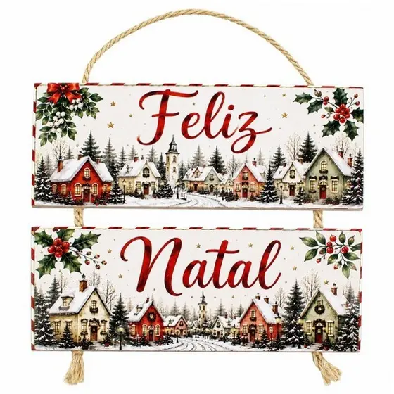 Jogo de Placas MDF com Corda - Vila de Natal