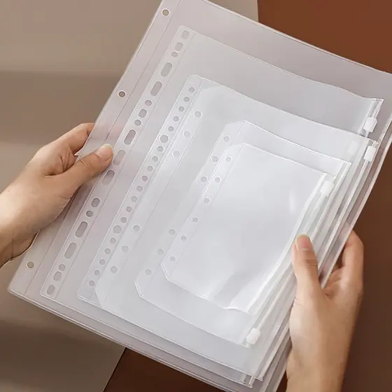 Bolsa De Armazenamento De Arquivo De PVC Transparente À Prova D'água Com 4/6/20/26 Furos A4/A5/A6/A7/B5