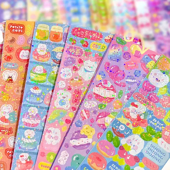 100 Folhas Vários Desenhos Animados Adesivos Brilhantes Conjunto De Estudantes Papelaria Deco DIY Material