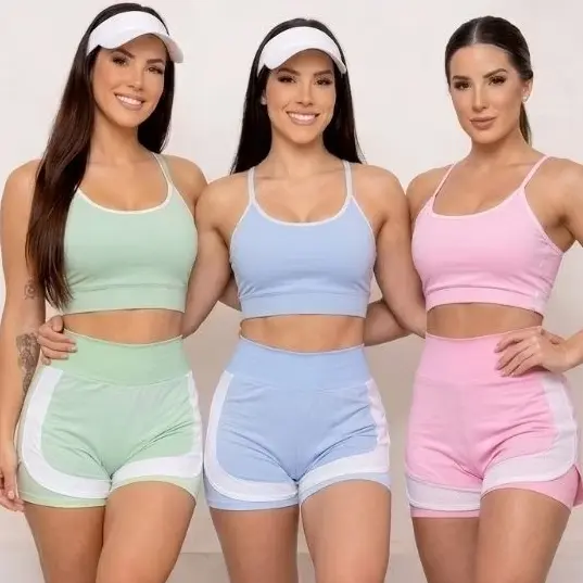 Conjunto Fitness Feminino Short Duplo Academia Cintura Alta Treino Conjunto Moda Fitness