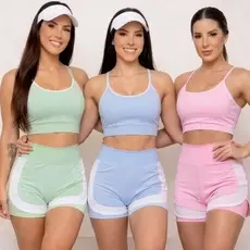Conjunto Fitness Feminino Short Duplo Academia Cintura Alta Treino Conjunto Moda Fitness