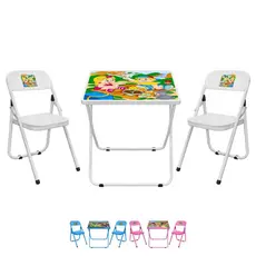 Conjunto De Mesa Infantil Com 2 Cadeiras Dobrável Aço Jogo