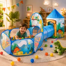 Barraca 3 em 1 Dinossauro Azul Infantil Toca Túnel e Piscina de Bolinhas