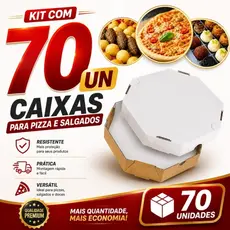 Caixa Oitavada 25cm Brotinho Branca Delivery Pizzaria 70un Kit Completo
