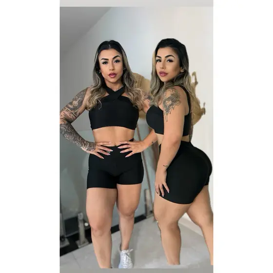 Conjunto Short  Cintura alta e Top Academia sem bojo Suplex + Brinde