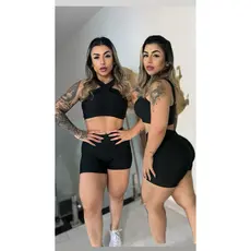 Conjunto Short  Cintura alta e Top Academia sem bojo Suplex + Brinde