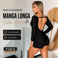 Macaquinho Fitness Feminino Costas Nuas Manga Longa Academia