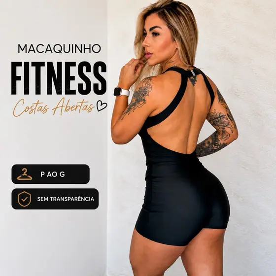 Macaquinho Fitness Frente Única Costas Abertas Feminino Sem Transparência Modelador