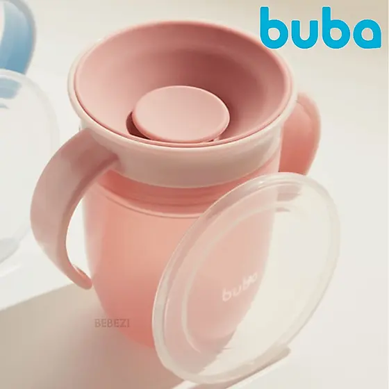 Copo de Treinamento Rosa Buba 360 para Bebê Infantil Antivazamento Para Introdução Alimentar 210 ml
