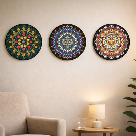 Kit 3 Quadros Decorativos Quarto Mandala Decoração para Sala