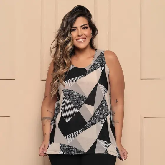 Blusa Regata Plus Size Estampada Casual Liganete Premium Estampa Sortida