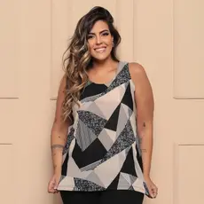 Blusa Regata Plus Size Estampada Casual Liganete Premium Estampa Sortida