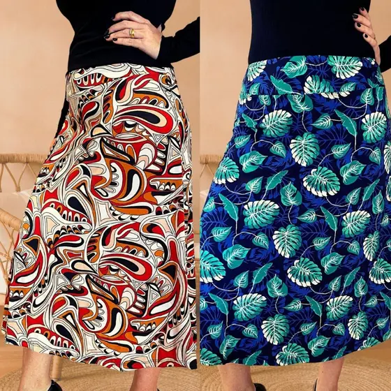 Kit 2 Saias Midi Feminina Moda Evangélica Cores e Estampa Sortidas