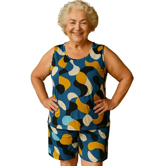Conjunto Plus Size Senhora Soltinho Liganete Estampado Short e Blusa Senhoras Idosas Básico