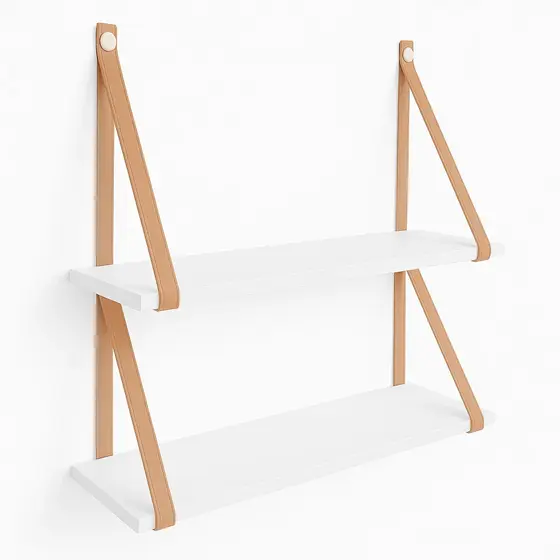 Kit 2 Prateleiras MDF Branca Premium  45X15 alças couro P/ Organização De Ambientes