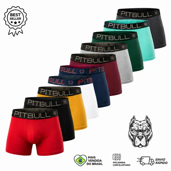 Kit 10 Cuecas Boxer Pitbull American Masculina 🔥 Poliamida com Elastano Conforto Premium
