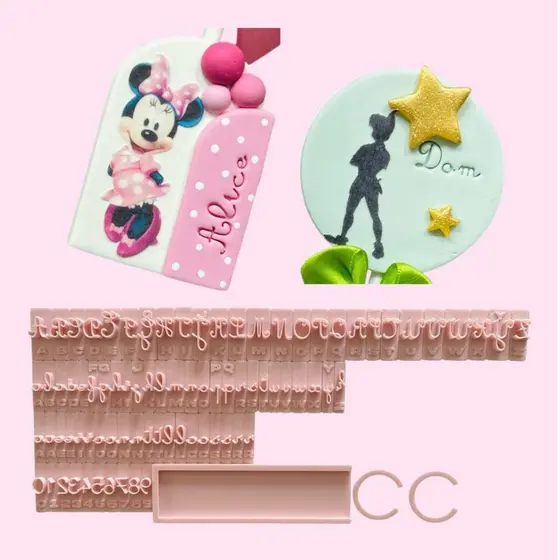 Marcador 2 Carimbo Alfabeto Completo + Números e Régua - Letras Maiúsculas - Para Doces, Confeitaria CARIMBO DE BRINDE