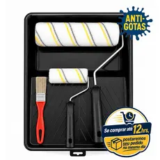 Kit de Pintura 5Pçs Alto Padrão Qualidade Rolos 23cm/9cm Lã Microfibra C/ Suporte, Bandeja e Trincha