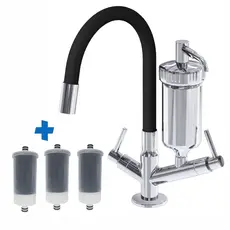 Torneira Cozinha Com Filtro + 2 Refil Torneira com Filtro Tubo Flexivel Bancada Preta Vermelha