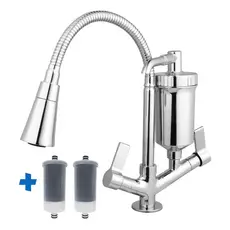 Torneira Cozinha Bancada Com Filtro Flexível  Cromada Dupla Função Metal Inox Abs + 2 Refil