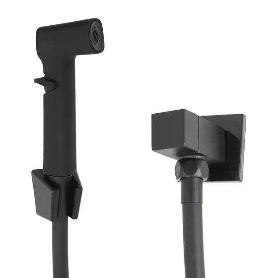 Ducha Higienica Quadrada Preto Fosco Bidê Emborrachado Metal