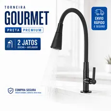 Torneira Bancada Pia Cozinha Gourmet Preta Flexível 2 Jatos 1/4 de volta para Mesa e Mármore